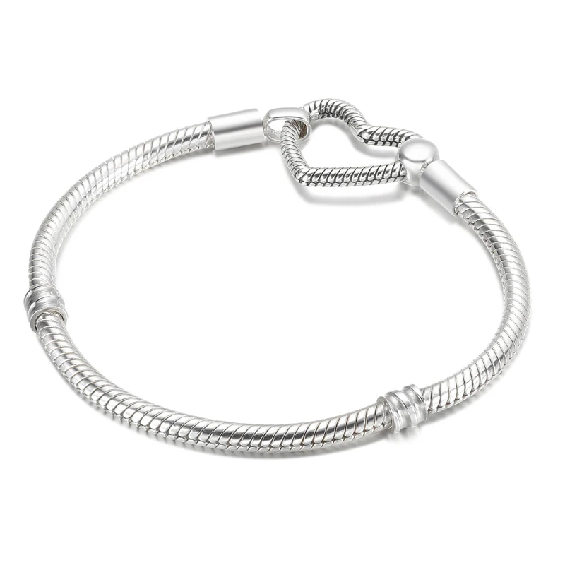 

Moments Heart Closure Snake Chain Bracelet Argent 925 Sterling Silver Bangles & Bracelets for Women Jewelry DIY Making Pulseras