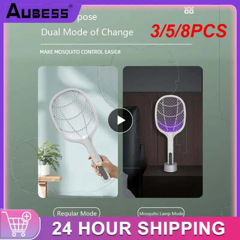 

3/5/8PCS Portable Electric Insect Racket 3000v Handheld Electric Mosquito Killer Usb Rechargeable With Base Holder
