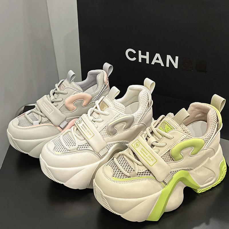 8CM Women Summer Shoes Platform Sneakers Soft Sole Chunky Air Mesh Heel Women Fashion Sneaker Breathable Sneakers Woman Shoes