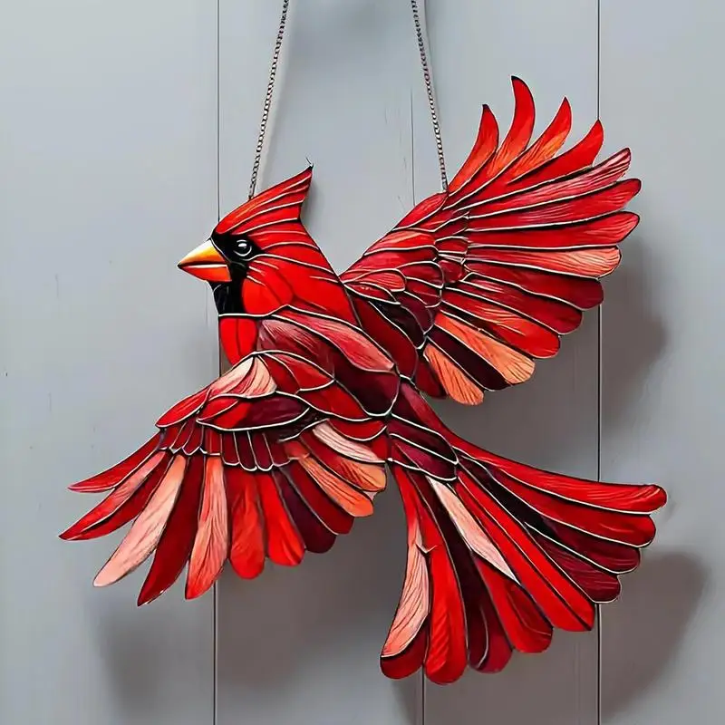 Акриловый красный птичий ловец солнца домашний декор витражное окно подвесной