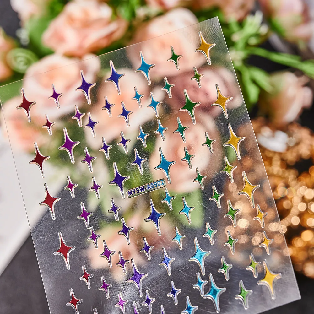 1 шт. 3D наклейка со сверкающими звездами для ногтей золотого серебряного белого