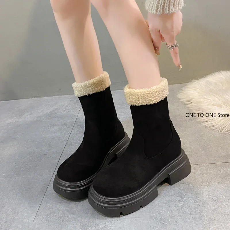 Новые женские ботильоны на толстой подошве 2024 ботинки высоком каблуке зимние