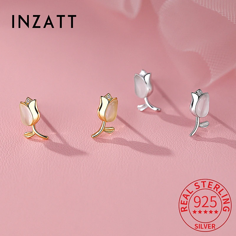 

INZATT Trendy Real 999 Sterling Silver Zircon Flower Stud Earrings for Women Cute Plant Fine Jewelry Minimalist Accessories