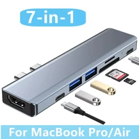 for macbook proair7 in 1 usb c hub dual type c to 4k hdmi compatible thunderbolt 3 usb c hub with hub 3 0 tf sd reader slot pd