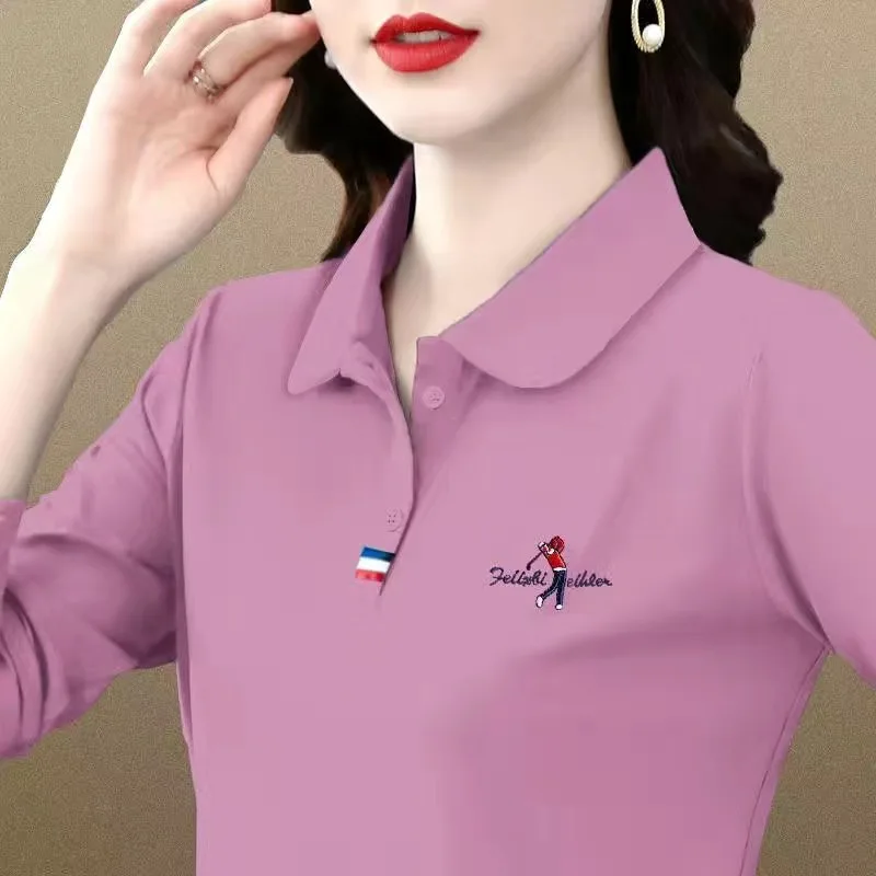 Women Golf Wear T-shirt Korea Brand golf Polo Shirt Elastic Sport Slim Long sleeve Tops Autumn Ladies embroidery Clothing