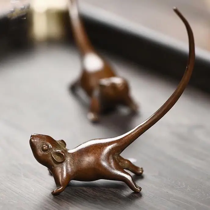 

1Pcs Copper Mouse Statue Long Tailed Mouse Ornament Home Office Table Decoration Crafts Animal Sculpture Decorations