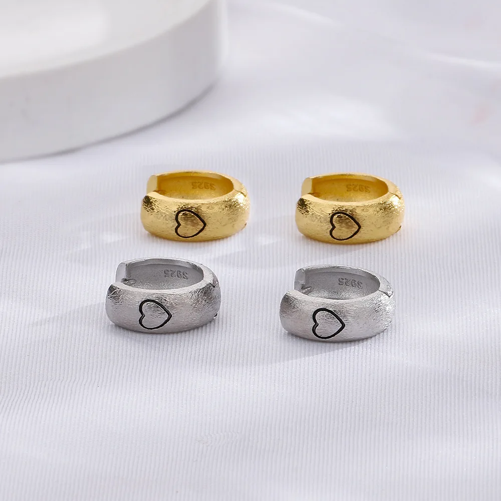 

Ventfille Silver Gold Color Love Heart Earring for Women Girl Frosting Texture Vintage Jewelry Dropshipping Wholesale