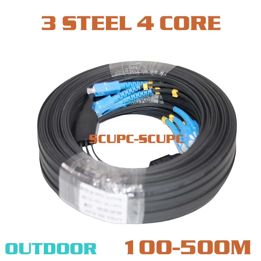FTTH Fiber Optic Drop Cable SCUPC to SCUPC 100-500m GJYXCH G657A1 Single Mode Outdoor 3 Steel 4 Core
