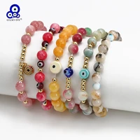 lucky eye natural stone beaded bracelet adjustable turkish evil eye charm bracelet for women girls men handmade jewelry be743