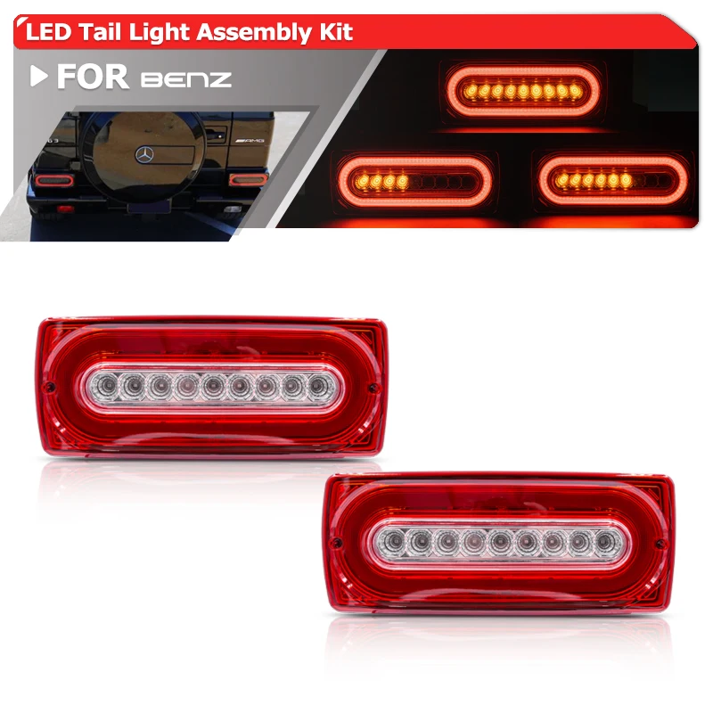 

Для Benz W463 G500 G550 G55 G63 AMG 1999-2018, светодиодные задние ходовые огни, стоп-сигнал, динамический поворотный сигнал, комплекты для сборки