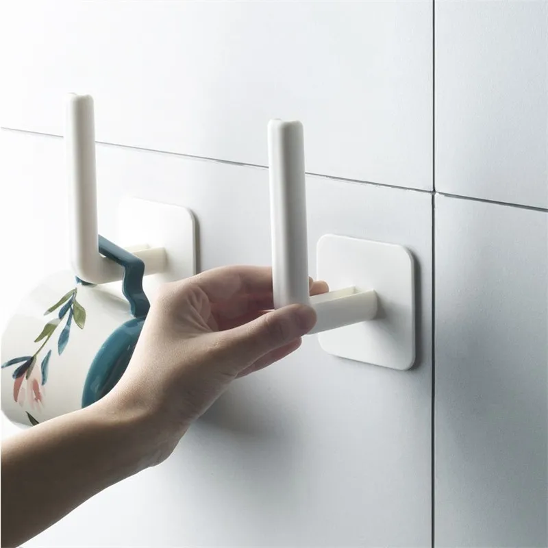 

2 Japanese-style kitchen and bathroom seamless stickers storage rack wall storage pot lid holder tissue holder plastic wrap hook