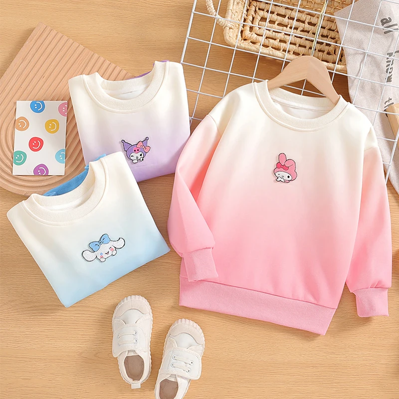 

Sanriod Anime Melody Cinnamoroll Kuromi Kids Sweater Spring Autumn Boy Girl Tops Pullover Child Pants Y2K Sweatpants Streetwear