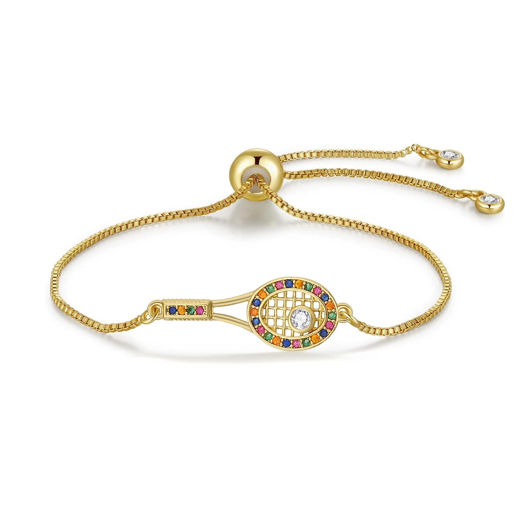 Женский браслет для теннисной ракетки с разноцветными фианитами 2024