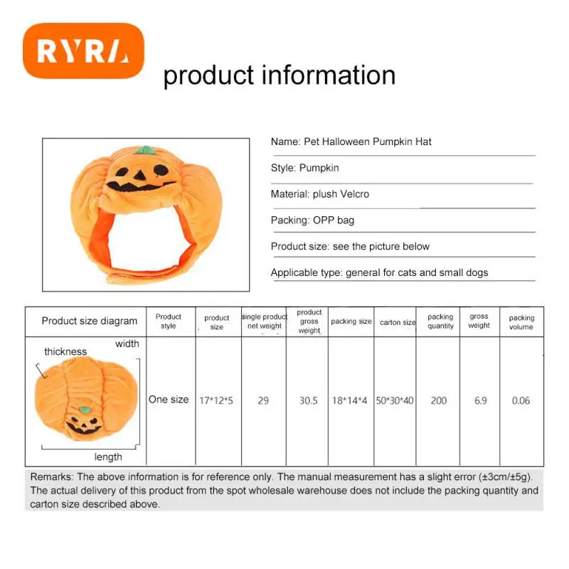 

Halloween Cute Pet Hat Pumpkin Pet Dog Cat Hat Halloween Dress Up Headdress Small Dog Cat Decorative Hat Pet Accessoires