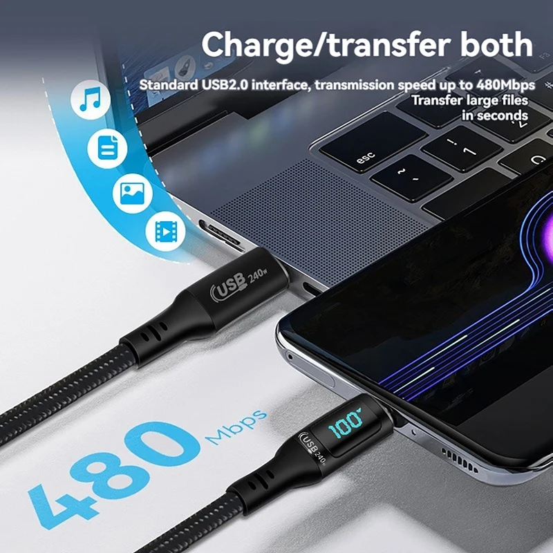 Кабель USB Type C к 240 Вт PD 3.1 Зарядное устройство для быстрой зарядки USB2.0 480 Мбит / с