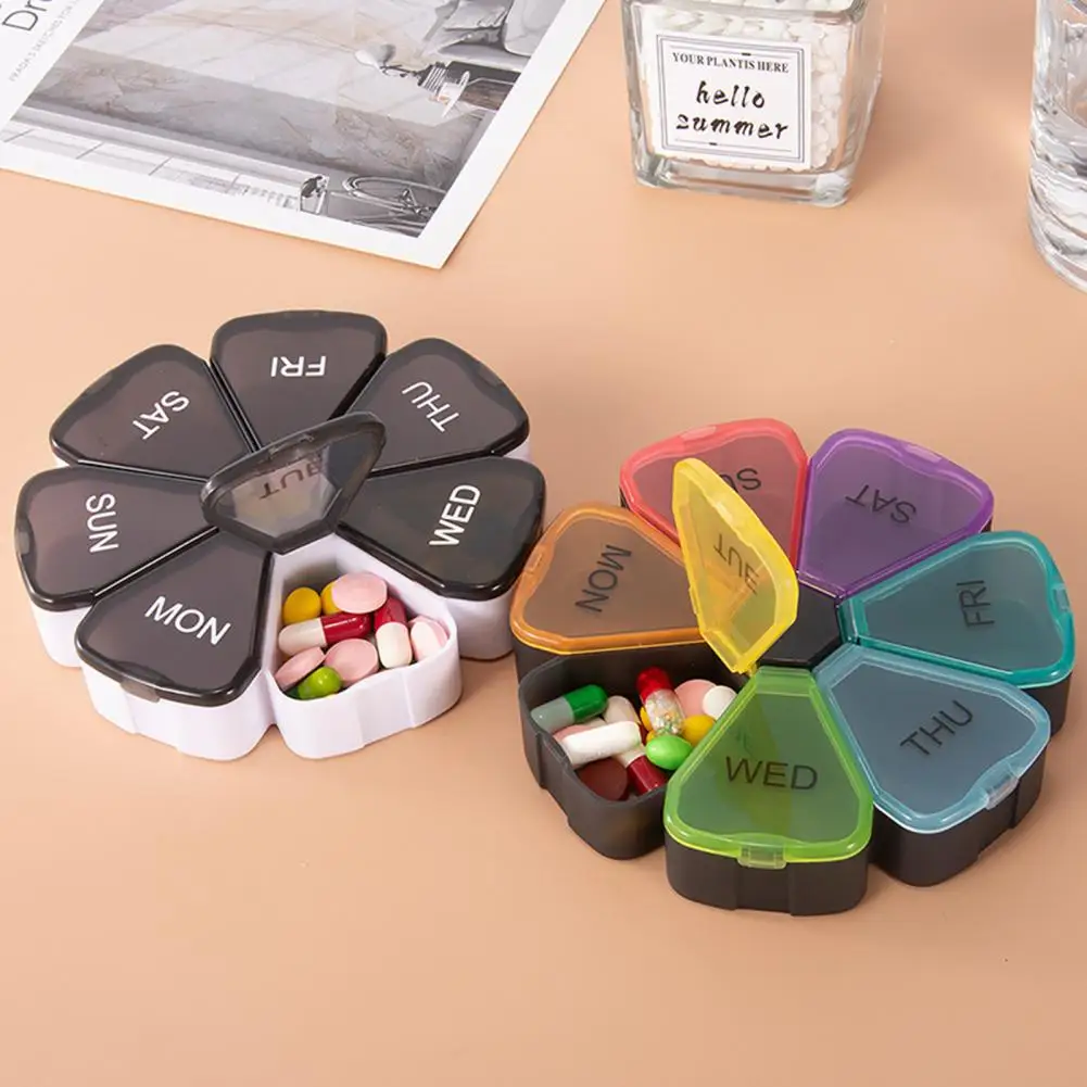 

Storage Boxes Bins Pill Box Flower Shaped Sealed Well Portable Travel 7 Days Pill Organizer for Supplement