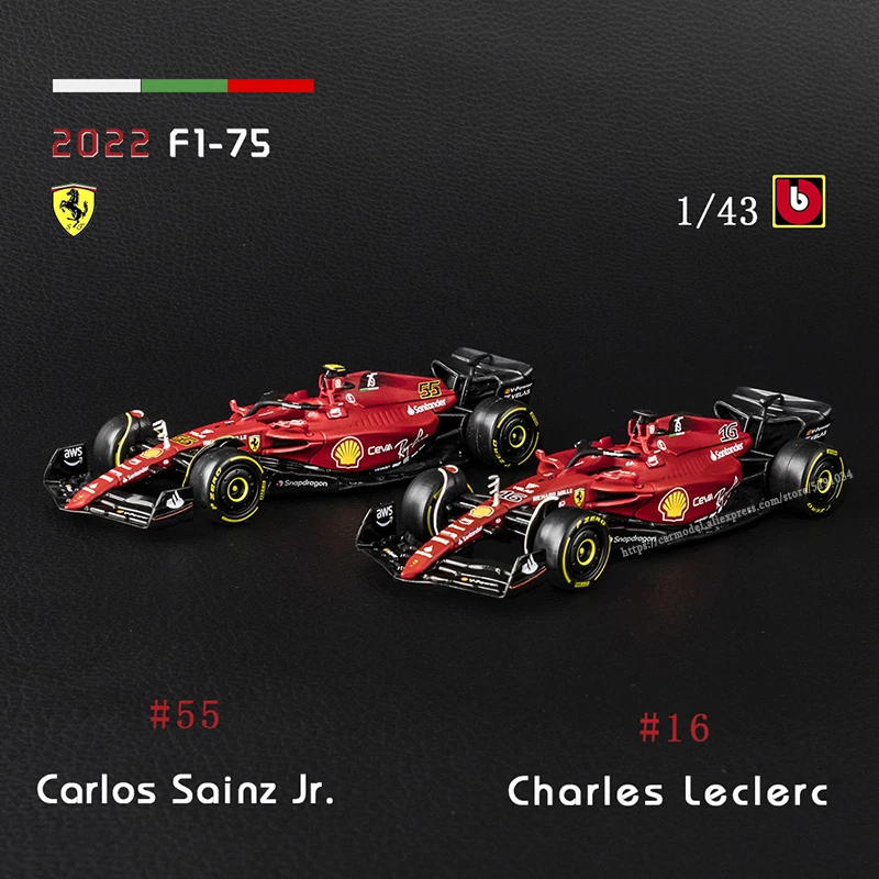 

Модель автомобиля Bburago 1:43 2022 Ferrari F1-75 NO.55, Карлос Sainz NO.16, Чарльз помиранный, коллекционная игрушка из сплава, копия гоночной модели
