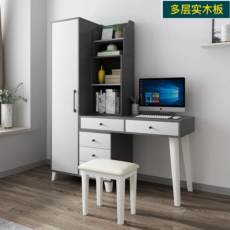 

The product can be customizedNordic dressing table with wardrobe and bookshelf integrated modern minimalist desk, retract