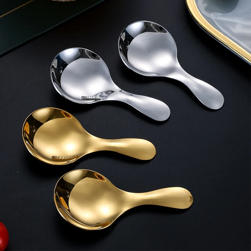 

1Pcs Stainless Steel Short Handle Tea Spatula Mini Ice Cream Scoop Creative Round Head Dessert Spoon Dinnerware