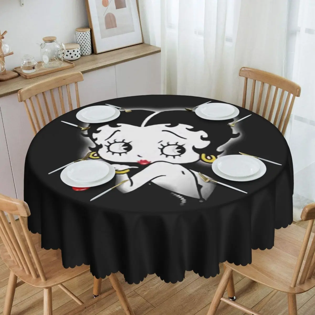 

Round Bettys Boop Table Cloth Oilproof Tablecloth 60 inch Table Cover for Kitchen Dinning