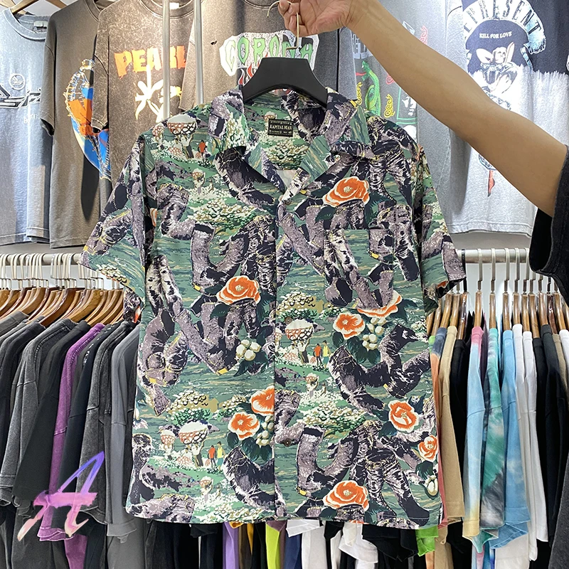 KAPITAL Retro Printed Men's Women's Hip Hop Short Sleeve Shirt High Quality Beach Half Sleeve Shirt