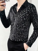 incerun tops 2022 fashion casual style new men shirts male hot sale all match simple turn down collar loose leopard blouse s 5xl