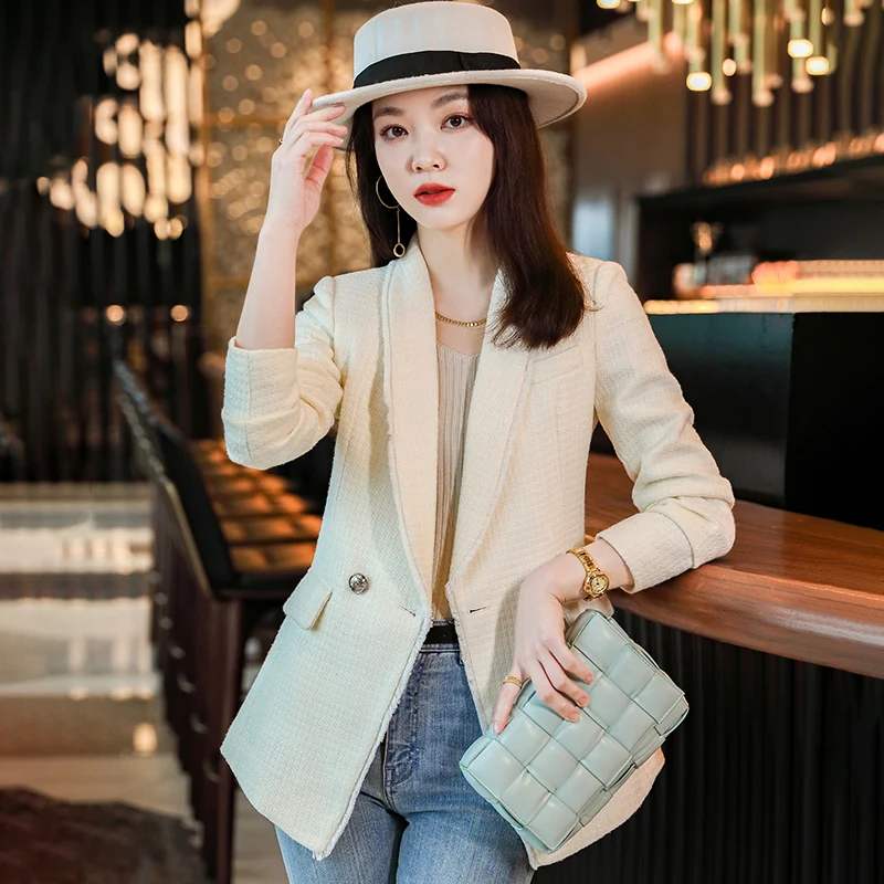 Spot wholesale black hooded suit coat (female) autumn 2022 new small Korean loose casual double breasted suit trendy top