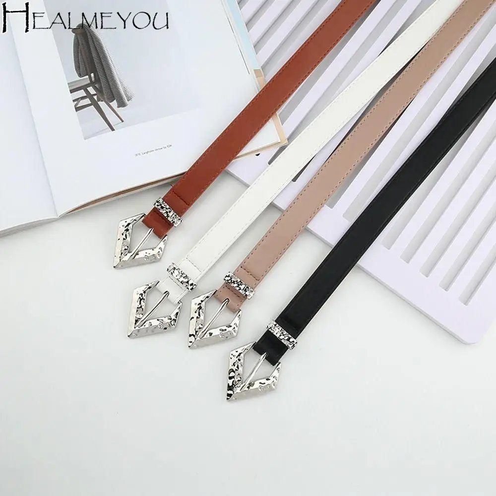 

Women's PU Leather Thin Belt Metal Buckle Women's Belt Vintage Triangle Buckle Belt Dress Jeans Simple Trend Punk Style Belt