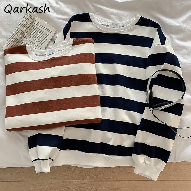 

Striped Panelled Sweatshirts Women Casual Simple Autumn Clothing All-match Baggy Korean Style Females Harajuku Aesthetic Chic