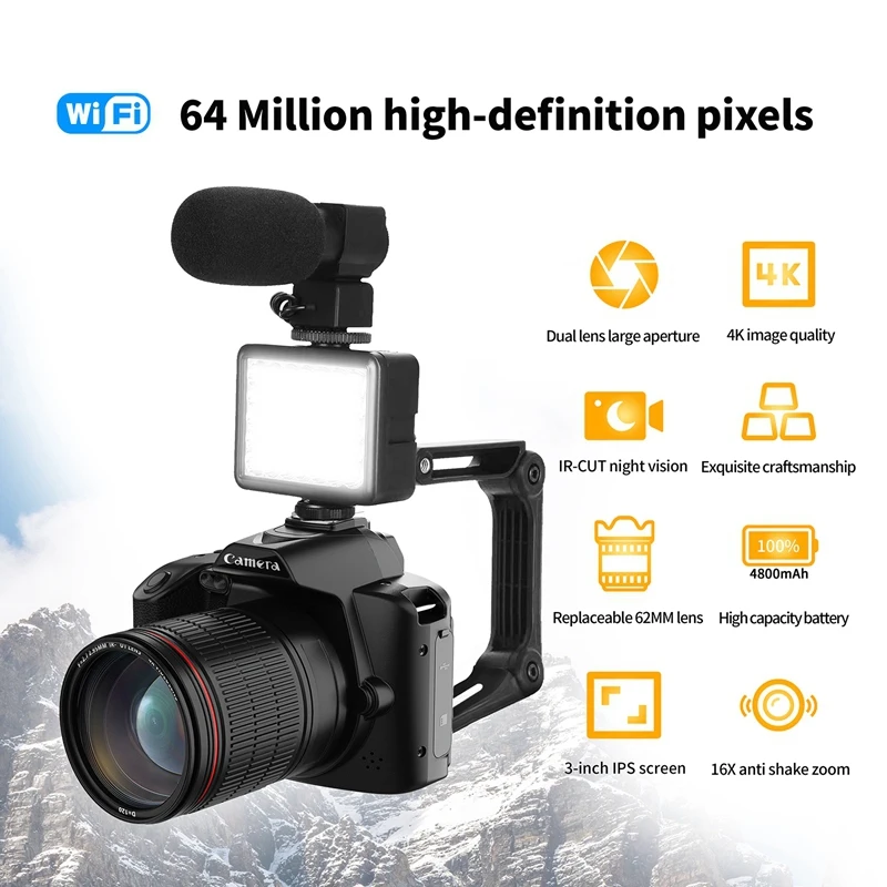 

Цифровая камера для фотосъемки 4K WIFI веб-камера винтажный видеорегистратор 64 мп видеокамера с зумом bлоговая камера