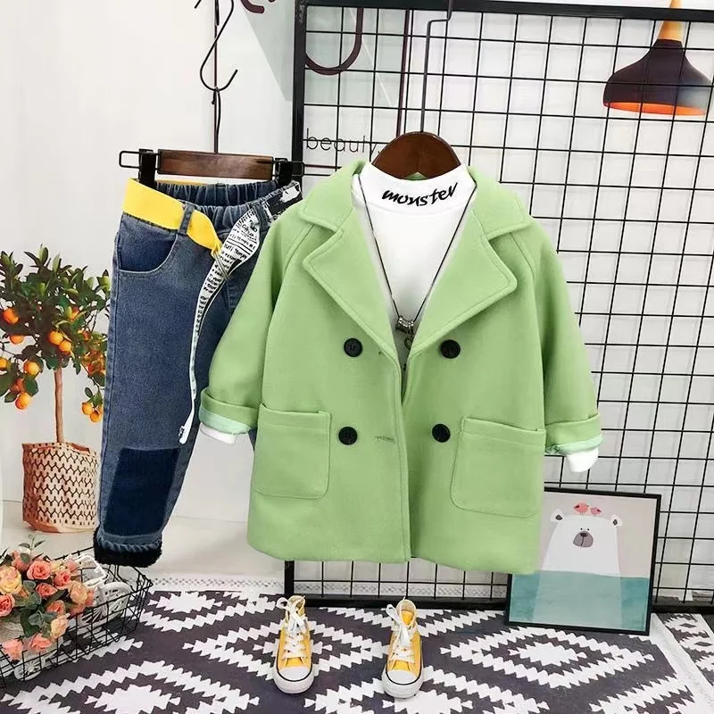 

Baby Boys Woolen Jacket for Girls Long Double Breasted Warm Infant Toddler Lapel Tweed Coat Spring Autumn Winter Outerwear Coats