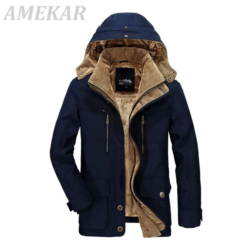 2022 Winter Men's Casual Jacket New Parkas Fashion Male Fur Trench Thick Overcoat Heated Jackets Cotton Warm Coats Long Sleeved