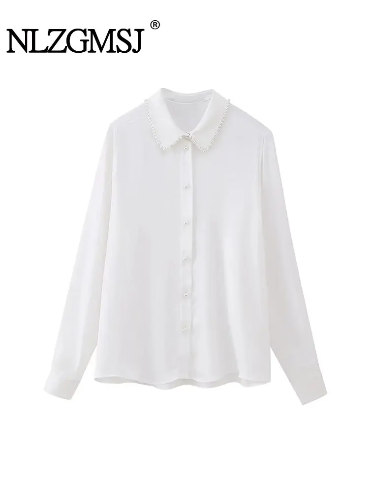 

Nlzgmsj TRAF 2023 Autumn Women Classic Simple Lapel With Ball decoration Design Ladies Elegant Commuter Blouse