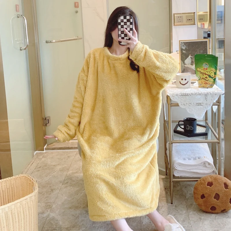 Фланелевые ночные рубашки с длинным рукавом для женщин зимняя Корейская