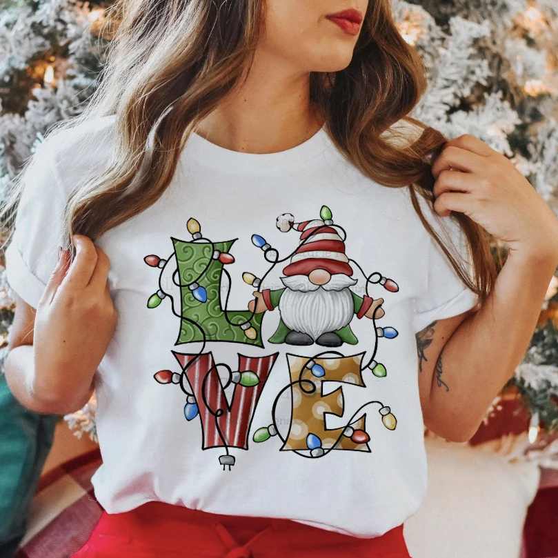 

Модная женская Рождественская Белая Яркая футболка с Санта-Клаусом, рождественский подарок, топ с мультяшным принтом и надписью, модная фут...