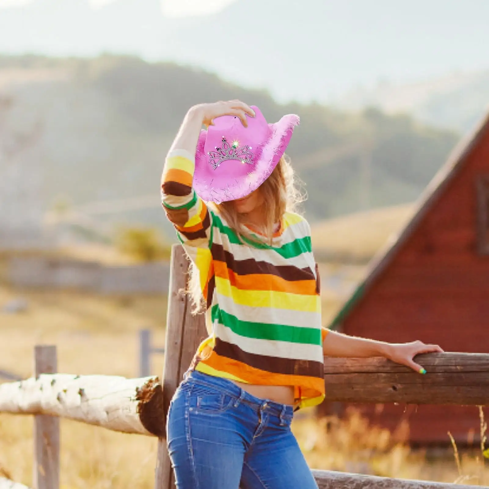 

Pink Cowboy Hat for Women | Pink Cowgirl Hats with Tiara Crown | Halloween Cow Girl Costume Accessor