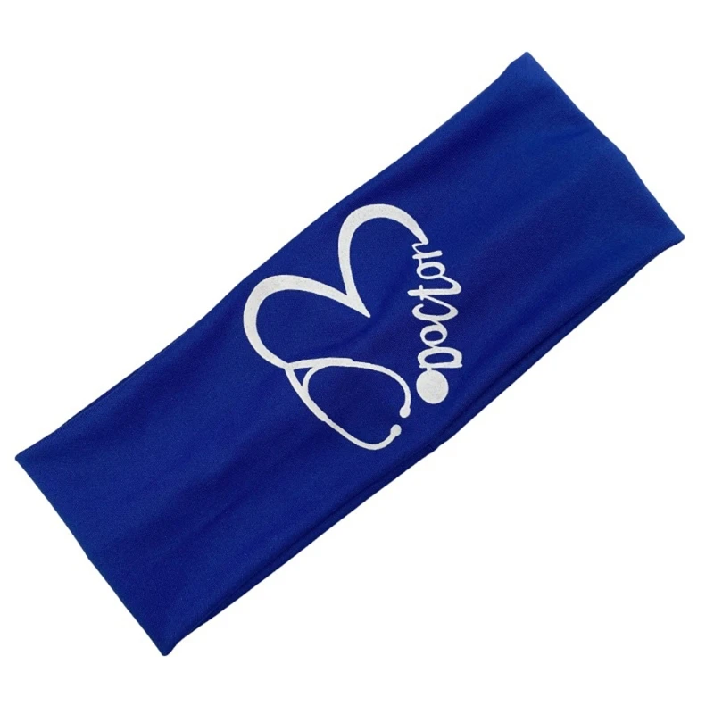 

Stethoscope Heart Print Button Headband Non Slip Elastic Protect Ears Headwrap