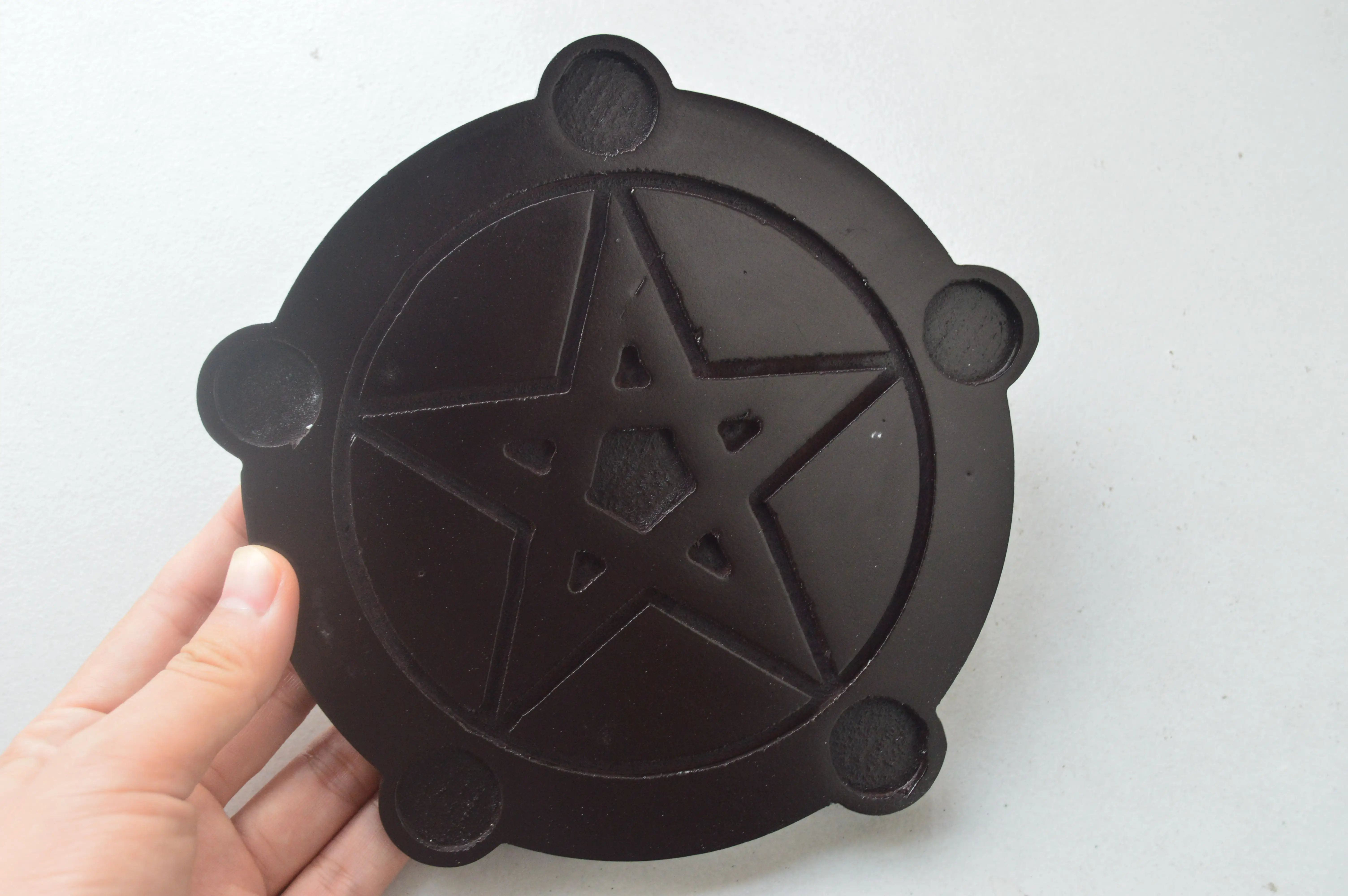 Handcrafted Solid Wood Pentagram Candlestick - Altar Plate Decorative Ritual Ornaments