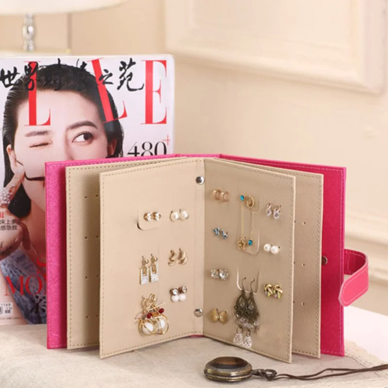 

Jewelry Organizer Portable Earring Holder PU Leather Foldable Storage Book Earring Necklace Holder Case Jewelry Display Tools