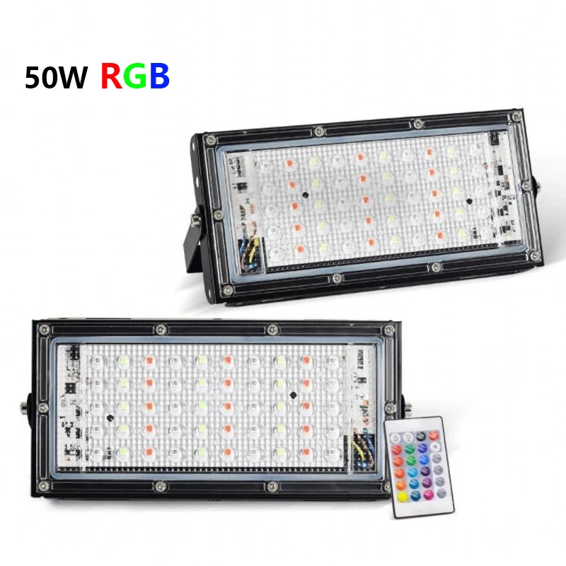 Купить RGB Светодиодный прожектор 50 Вт AC 220 В Уличный прожектор IP65 Водонепроницаемый отражатель светодиодный прожектор с дистанционным управлением...
