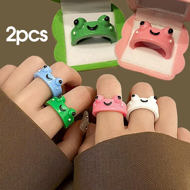 

Симпатичные разноцветные акриловые кольца на палец в коробке, 2 шт., парные кольца дружбы для женщин и девушек, ювелирные изделия с милыми животными, подарки