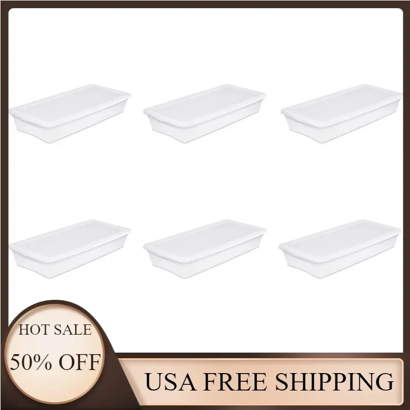 

Набор из 6 контейнеров для хранения Sterilite 41 Qt с прозрачной белой крышкой, контейнеры для хранения