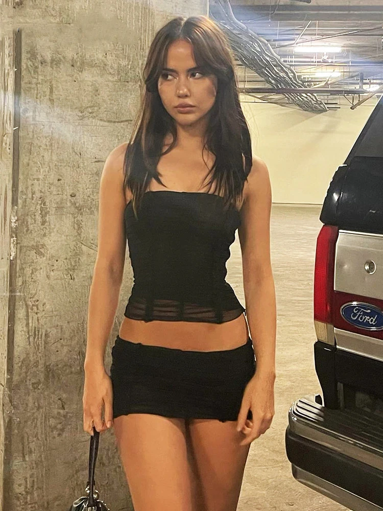 

COZOK Outifits 2022 Tube Top Mini Skirts Sets Party Club Dress Set Sexy skirts