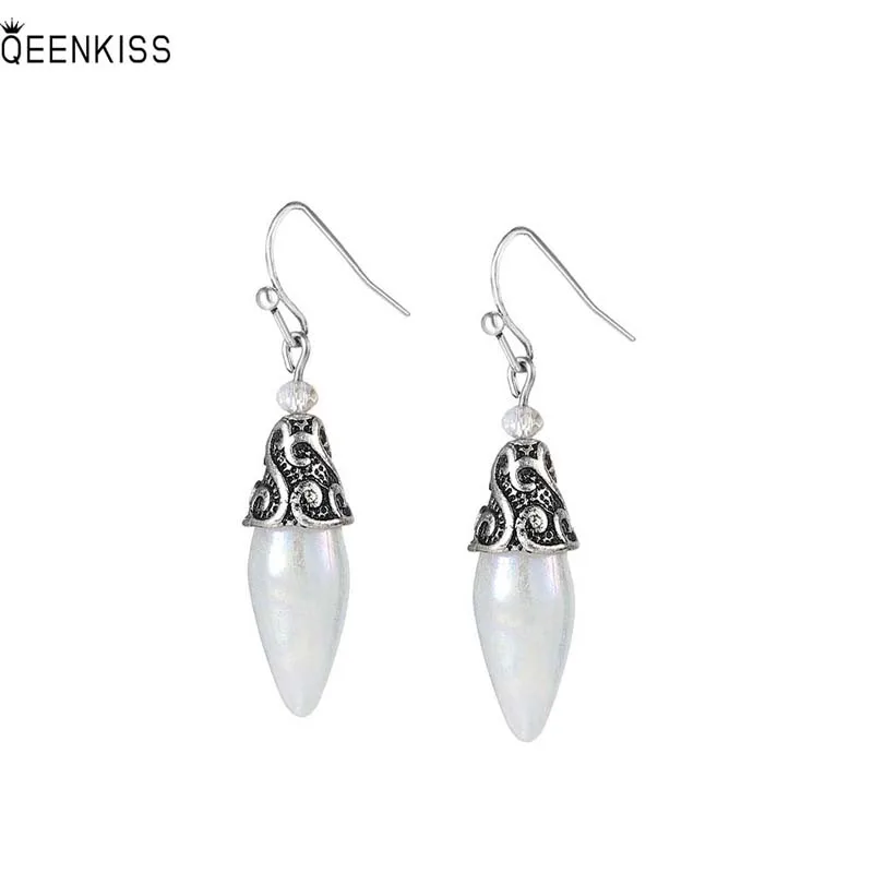 

QEENKISS EG6275 Fine Jewelry Wholesale Fashion Woman Girl Birthday Wedding Gift Retro Water Drop Antique Silver Drop Earrings