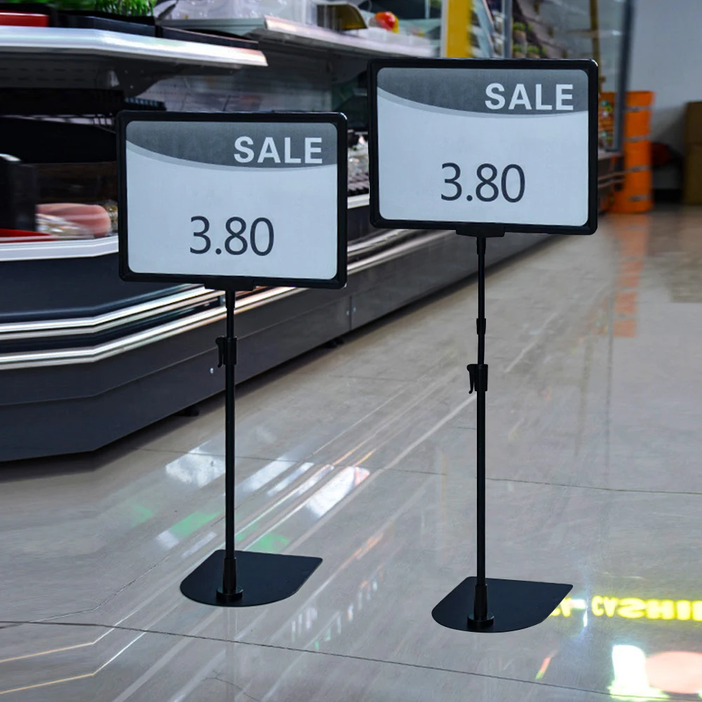 

2PCS A4 Business Show Advertising Sign Stand Adjustable Height Protective Film Table Floor Stable Party For Display Church