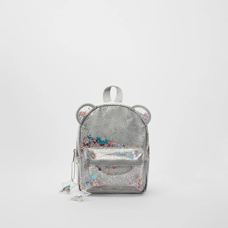 

Silver cat ear glitter mini backpack ladies or cute children glitter sequin backpack
