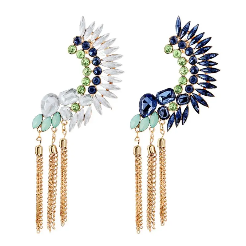 

Boho Long Crystals Tassels Ear Cuff Earring Full Rhinestone Big No Pierced Clip Crawler Studs Women Fashion Jewelry Earrings