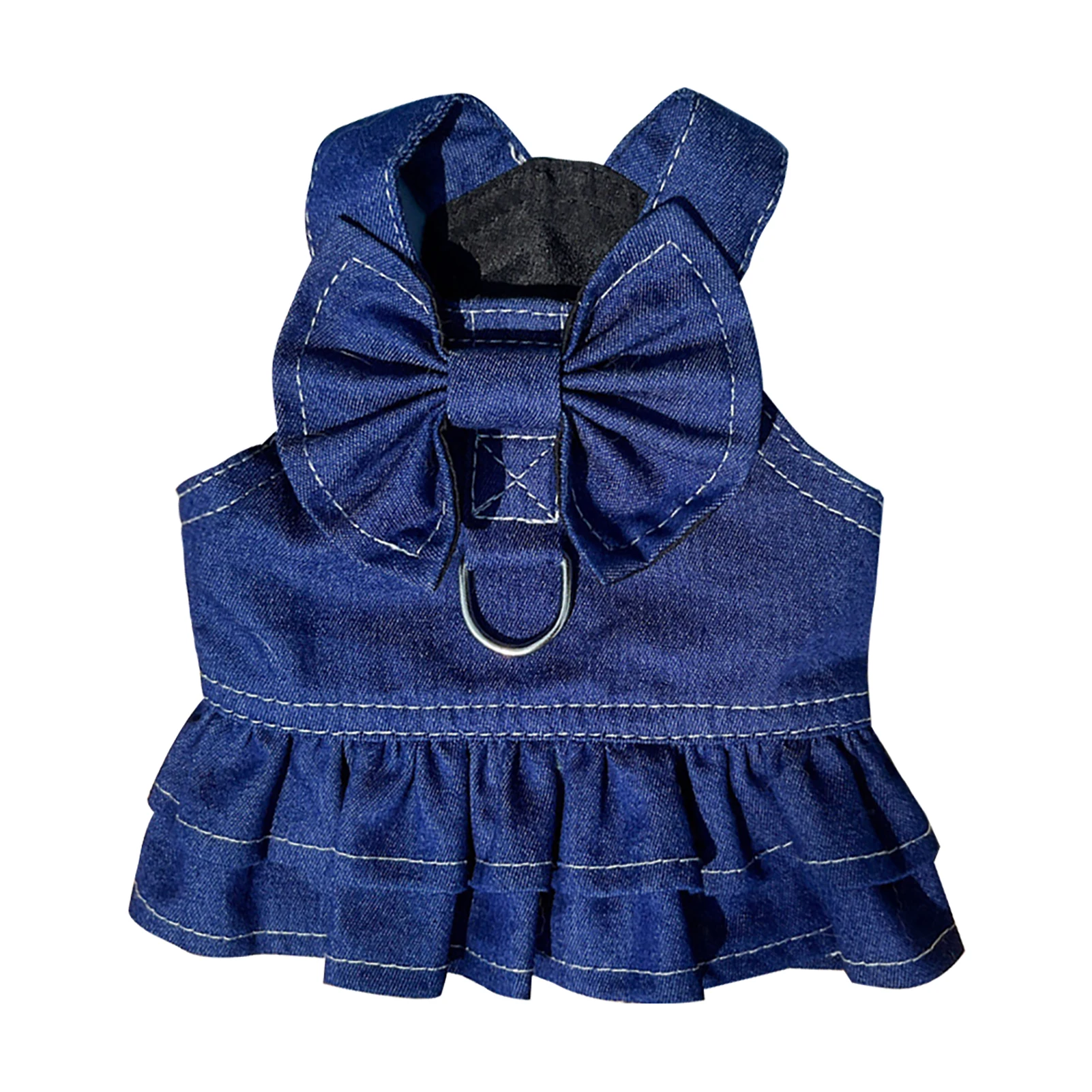 

Autumn Winter Dog Dress Bow Knot Cats Gift Outside Washable Elastic Casual Fashion Denim Skirt Holiday Clothes Breathable