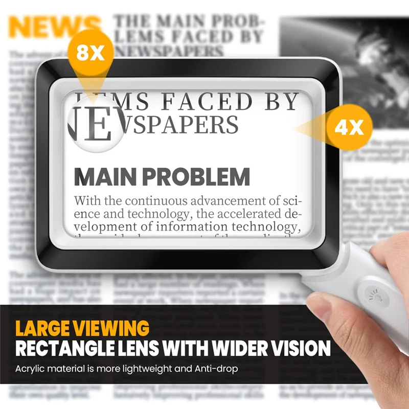 

4X Rechargeable Magnifying Glass with Light 20LEDs, Handheld Rectangular Page Lighted Magnifier, 3 Brightness Modes