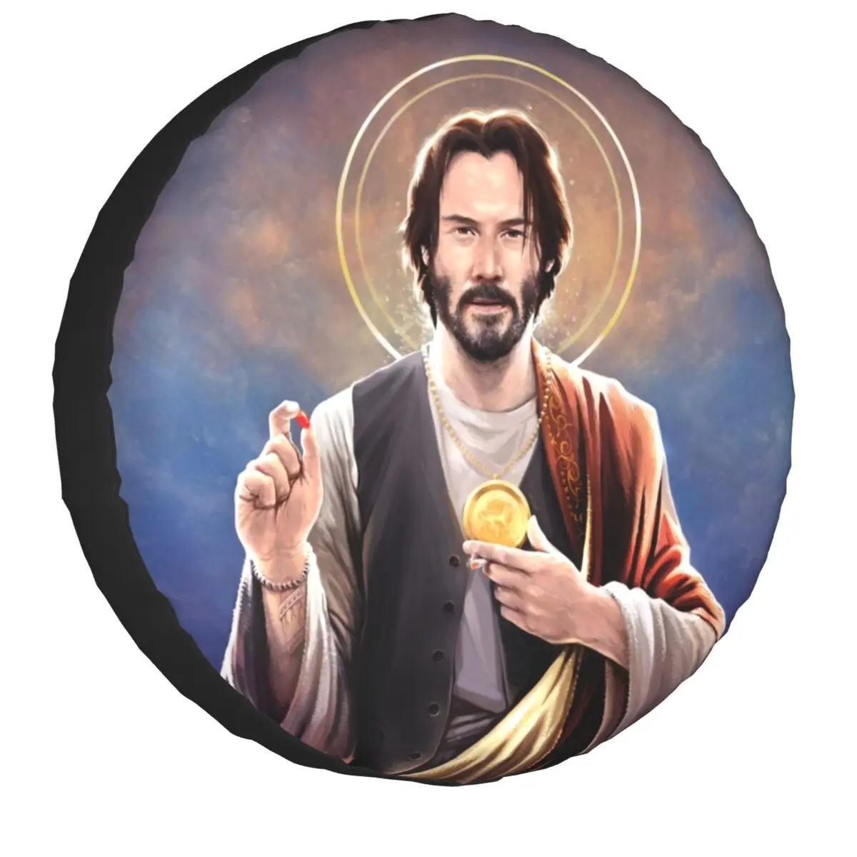 

Saint Keanu Reeves Saviour Spare Wheel Tire Cover Jesus John Wick For Jeep RV SUV Trailer Vehicle Accessories 14" 15" 16" 17"